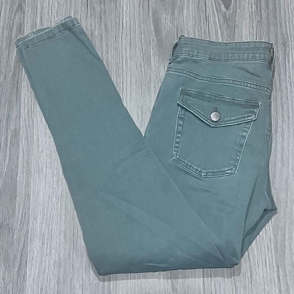 FOREVER 21 SKINNY OLIVE GREEN TWILL UTILITY PANTS WAIST 27 LENGTH 28” - Picture 7 of 11